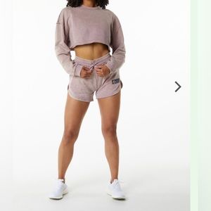 ALPHALETE WOMEN’s TERRY OVERSIZED CROP PULLOVER SWEATER ROSE QUARTZ SIZE XS NWT